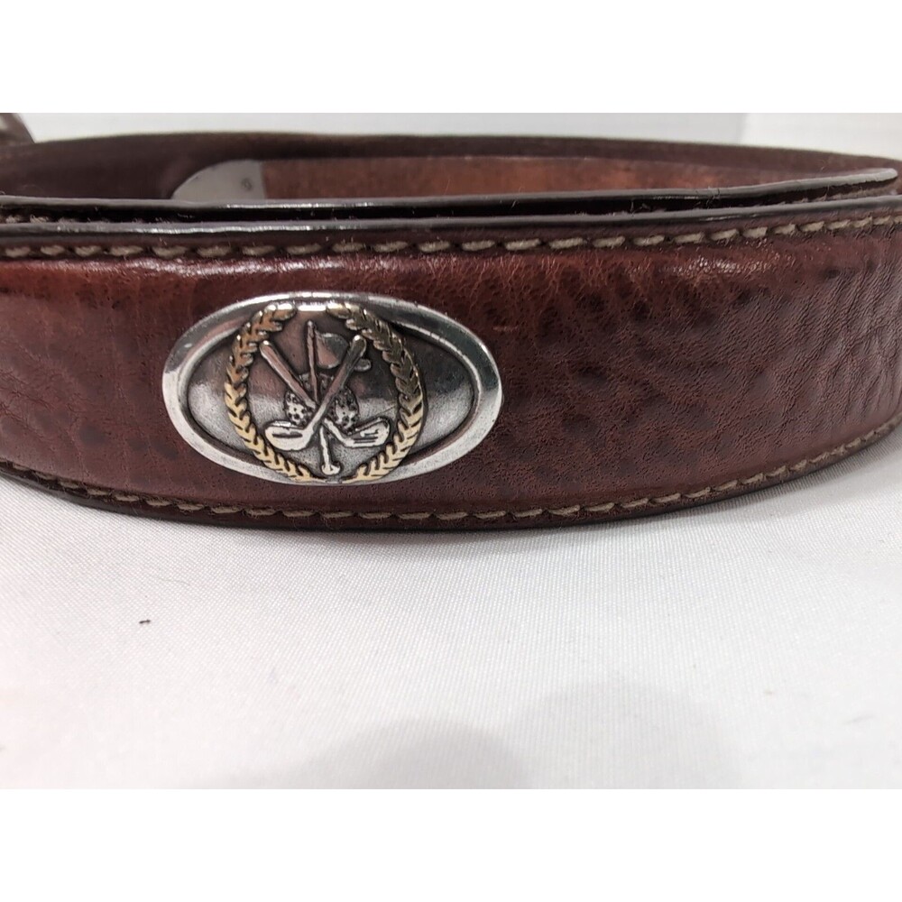 FOSSIL ITALIAN Full Grain Cowhide Leather Golf Theme Medallion Belt Sz 36 FOSSIL - Picture 10 of 10